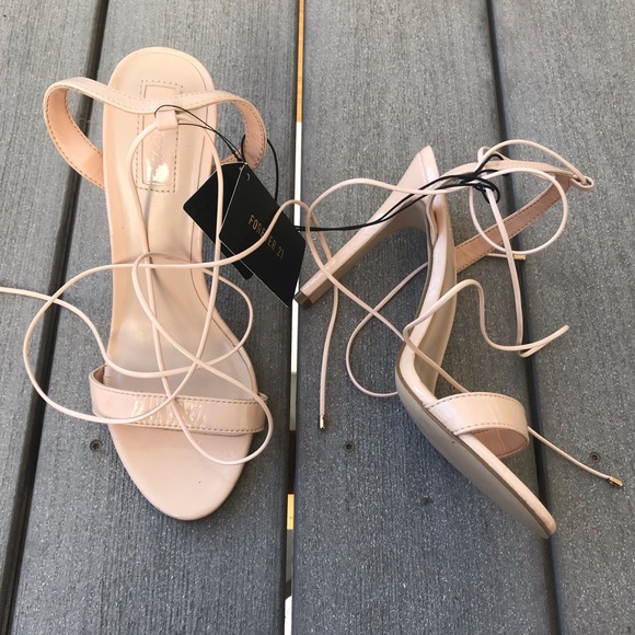 Forever 21 Shoes - F21 Strappy Wraparound Sandal Heels in Nude